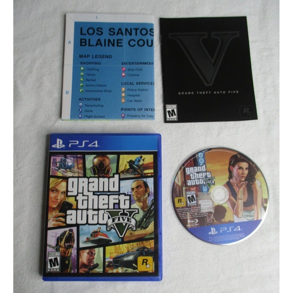 Grand Theft Auto V GTA 5 PS4 PlayStation 4 Rockstar Games CIB with Map Manual